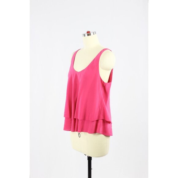 Aritzia T BABATON Fuchsia Pink Silk Crepe Tiered Layered A-Line Tank, Size M - Picture 4 of 10